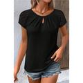 T shirt Tee Women's Black White Solid Color Lace Street Daily Fashion Round Neck S