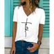 Women's T shirt Tee Black White Gray Graphic Letter Print Short Sleeve Daily Weekend Daily Basic Casual V Neck Regular S