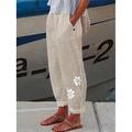 Women's Linen Pants Pants Trousers Baggy Faux Linen Floral Side Pockets Baggy Full Length Fashion Casual Daily Blue Green S M