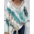 Women's Shirt Blouse Floral Casual Black White Pink Lace Patchwork Print Long Sleeve Fashion Round Neck Regular Fit Spring Fall
