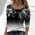 Women's Plus Size T shirt Tee Rose Color Gradient Sparkly Daily Weekend Print Black Long Sleeve Basic Round Neck Fall Winter