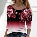 Women's Plus Size T shirt Tee Rose Color Gradient Sparkly Daily Weekend Print Black Long Sleeve Basic Round Neck Fall Winter