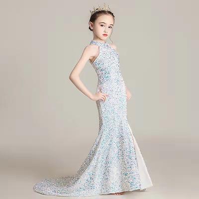 Flower Girl Dress Girls' Dress Evening Gown Party Dress Wedding Special Occasion Cute Princess Sequins Lace Plain Sleeveless Off Shoulder Black White