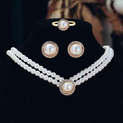 Bridal Jewelry Sets 1 set Imitation Pearl 1 Necklace 1 Ring Earrings Women's Fashion Personalized Simple Retro Precious Round Jewelry Set For Wedding Anniversary Special Occasion