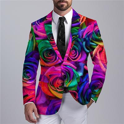 Men's Rose Coat Blazer Warm Breathable Comfortable Business Work Wear to work Going out Buttons Print Multi Pocket Fall Winter Turndown Long Sleeve Black Yellow Purple