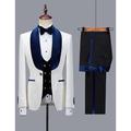 Burgundy Royal Blue Men's Prom Suits Fall Wedding Party Tuxedos Suits 3 Piece Shawl Collar Jacquard Plus Size Standard Fit Single Breasted One-button 2024