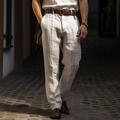 Men's Linen Pants Trousers Summer Pants Suit Pants Pocket Pleats Straight Leg Plain Comfort Breathable Outdoor Daily Going out Linen Cotton Blend Fashion Casual White