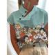 Women's Shirt Blouse Animal Dog Casual Button Print Blue Short Sleeve Fashion High Neck Spring Fall