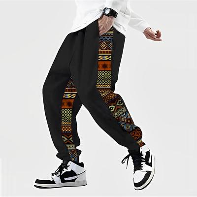 Color Block Geometry Ethnic Vintage Men's 3D Print Sweatpants Joggers Pants Trousers Outdoor Street Casual Daily Polyester Yellow Red Blue S M L Mid Waist Elasticity Pants