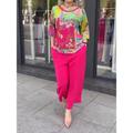 Women's Shirt Pants Sets Floral Casual Daily Print Red 3/4 Length Sleeve Fashion Neon Bright Round Neck Spring Fall