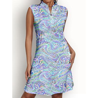 Women's Golf Dress Blue Sleeveless Paisley Ladies Golf Attire Clothes Outfits Wear Apparel