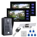 MOUNTAINONE 7 LCD Two Monitors Video Door Phone Intercom System RFID Door Access Control Kit Outdoor Camera Electric Strike LockWireless Remote Control