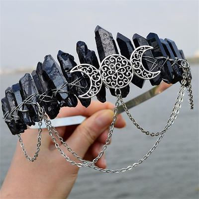 Natural Crystal Electroplated Black Electroplated Colorful White Wicca Witch Accessories Chain Crown Hair Band