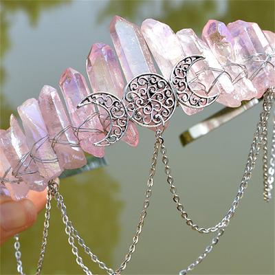 Natural Crystal Electroplated Black Electroplated Colorful White Wicca Witch Accessories Chain Crown Hair Band