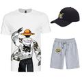 Three Piece Printed T-Shirt Shorts Baseball Caps Co-ord Sets One Piece Monkey D. Luffy Graphic Outfits Matching For Men's Adults' Casual Daily Running Gym Sports