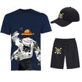 Three Piece Printed T-Shirt Shorts Baseball Caps Co-ord Sets One Piece Monkey D. Luffy Graphic Outfits Matching For Men's Adults' Casual Daily Running Gym Sports