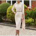 Sheath Mother of the Bride Dress Cape Dress Wedding Guest Elegant Jewel Neck Knee Length Stretch Fabric 3/4 Length Sleeve with Sash / Ribbon Sequin 2024
