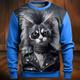 Color Block Cat Men's Fashion 3D Print Golf Pullover Sweatshirt Holiday Vacation Going out Sweatshirts Yellow Blue Long Sleeve Crew Neck Patchwork Print Spring Fall Designer Hoodie Sweatshirt