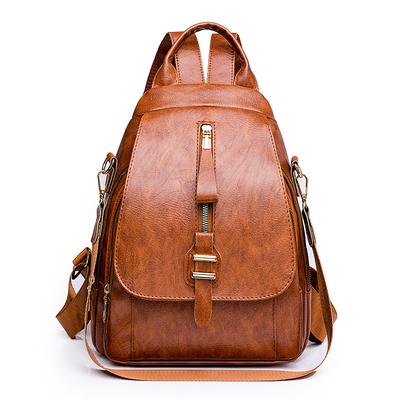 Women's Backpack School Bag Bookbag Mini Backpack Commuter Backpack School Outdoor Daily Solid Color PU Leather Large Capacity Waterproof Lightweight Zipper dark brown off white Black