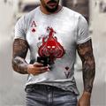 Ace Spades Casual Mens 3D Shirt White Summer Cotton Men'S Tee Skull Graphic Prints Round Neck Red 3D Daily Holiday Short Sleeve Clothing Apparel Designer Classic