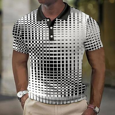 Men's Geometric Waffle Polo Shirts Golf Shirt Short Sleeve Polo Shirts Collared Shirts Business Casual WorkWear Formal Wear Festival Wear Buttons 3D Print Blue-Green White Yellow