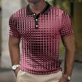 Men's Polo Shirt Waffle Polo Shirt Lapel Polo Button Up Polos Golf Shirt Plaid / Check Graphic Prints Geometry Turndown Blue-Green White Yellow Pink Blue Outdoor Street Short Sleeve Print Clothing