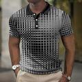 Men's Polo Shirt Waffle Polo Shirt Lapel Polo Button Up Polos Golf Shirt Plaid / Check Graphic Prints Geometry Turndown Blue-Green White Yellow Pink Blue Outdoor Street Short Sleeve Print Clothing