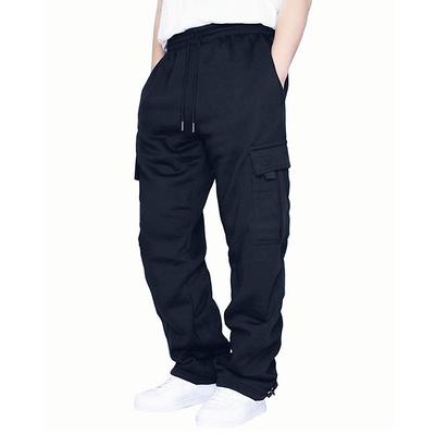 Men's Fleece Pants Sweatpants Joggers Trousers Cargo Sweatpants Drawstring Elastic Waist Multi Pocket Solid Color Warm Sports Casual Daily Fashion Streetwear Loose Fit Black White