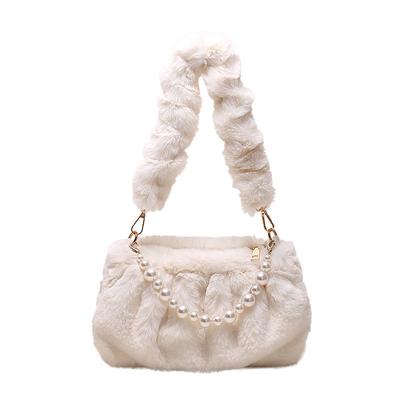 Women's Handbag Shoulder Bag Plush Bag Fluffy Bag Faux Fur Party Valentine's Day Daily Pearls Chain Large Capacity Lightweight Durable Solid Color Black White Pink