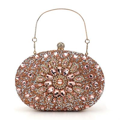 Women's Clutch Evening Bag Wristlet Dome Bag Clutch Bags PU Leather for Evening Bridal Wedding Party with Rhinestone Chain Large Capacity Lightweight in Silver Light Blue Rose Gold