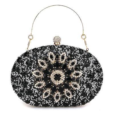 Women's Luxury Blue Crystal Evening Clutch – Rhinestone Handbag with Handle for Weddings, Parties, and Formal Events