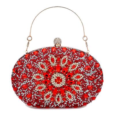 Women's Luxury Blue Crystal Evening Clutch – Rhinestone Handbag with Handle for Weddings, Parties, and Formal Events