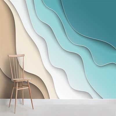 Cool Wallpapers 3D Abstract Wallpaper Wall Mural Blue Waves Covering Sticker Peel and Stick Removable PVC/Vinyl Material Self Adhesive/Adhesive Required Wall Decor for Living Room Kitchen Bathroom