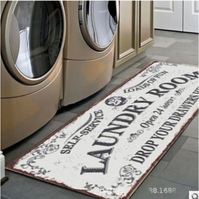 Laundry Bath Mat Non-slip Runner Non Skid Machine Washable Area Rugs Laundry Decor for Kitchen, Bath, Washroom Blue White