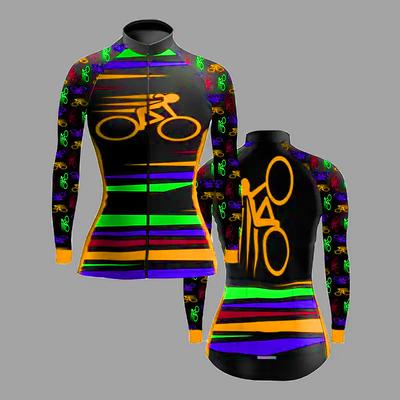 Women's Cycling Jersey Long Sleeve Winter Bike Top with 3 Rear Pockets Mountain Bike MTB Road Bike Cycling Fleece Lining Breathable Moisture Wicking Reflective Strips Black / Orange Rose Red Black