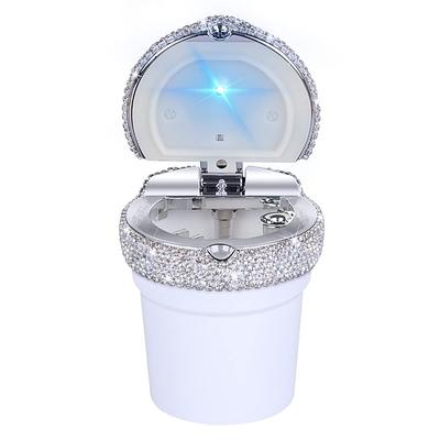 Car Ashtray Portable Bling Cigarette Smokeless Cylinder Cup Holder with Blue LED Light Indicator Car Accessories for Women Ideal for Car Home and Office 1PCS