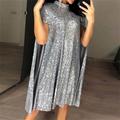 Women's Gold Christmas Dress Sequin Dress Party Dress Mini Dress Silver Black Long Sleeve Plain Sequins Spring Fall Winter Crew Neck Elegant Party Winter Dress 2023 S M L XL XXL