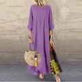 Women's Casual Dress Cotton Linen Dress Swing Dress Maxi long Dress Cotton Blend Bohemia Fashion Outdoor Daily Going out Crew Neck Print Long Sleeve Summer Spring Fall 2023 Loose Fit Black Yellow Wine