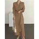 Women's Casual Dress Wrap Dress Plain Dress Maxi long Dress Pleated Daily Elegant Fashion Shirt Collar Long Sleeve Black Brown Apricot Color