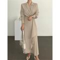 Women's Casual Dress Wrap Dress Plain Dress Maxi long Dress Pleated Daily Elegant Fashion Shirt Collar Long Sleeve Black Brown Apricot Color