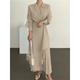 Women's Casual Dress Wrap Dress Plain Dress Long Dress Maxi Dress Pleated Outdoor Street Daily Fashion Streetwear Shirt Collar Long Sleeve 2023 Regular Fit Black Brown Apricot Color S M L XL XXL Size