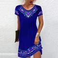Women's Ethnic Dress Shift Dress Floral Print Crew Neck Mini Dress Classic Daily Short Sleeve Summer
