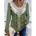 Women's Shirt Blouse Floral Graphic Casual Black Light Green Pink Lace Patchwork Print Long Sleeve Fashion Round Neck Regular Fit Spring Fall