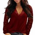 Women's Lace Shirt Shirt Going Out Tops Blouse Solid Color Floral Daily Date Vacation Black White Wine Lace Long Sleeve Sexy Holiday Casual V Neck Regular Fit Spring Fall Winter