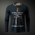 Graphic Knights Templar Fashion Daily Casual Men's 3D Print Henley Shirt Casual Holiday Going out T shirt Black Dark Green Army Green Long Sleeve Henley Shirt Spring Fall Clothing Apparel S M L XL