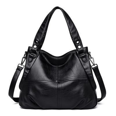 Women's Burgundy Faux Leather Shoulder Bag – Large Capacity Handbag with Detachable Strap for Work Travel