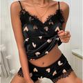 Women's Pajamas Nighty Pjs Sets 2 Pieces Heart Letter Fashion Hot Gothic Home Bed Satin Breathable Gift V Wire Sleeveless Strap Top Shorts Elastic Waist Print Summer Spring Pink Red