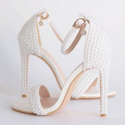 Women's Wedding Shoes Elegant Pearl-Embellished High Heel Sandals – Perfect for Wedding and Formal Events