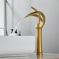 Bathroom Sink Faucet Waterfall Spout, Brass Mixer Basin Taps, Single Handle One Hole Bath Taps Painted Finishes Tall Body Modern Style