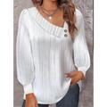 Women's Shirt Lantern Sleeve Blouse Plain Casual Button White Long Sleeve Daily Basic V Neck Fall Winter